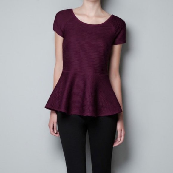 Zara W&B Collection Ribbed Peplum Blouse - Picture 3 of 3